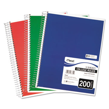 Mead® Spiral Notebook, 5 Subject, Medium-college Rule, Randomly Assorted Covers, 11 X 8, 200 Sheets freeshipping - TVN Wholesale